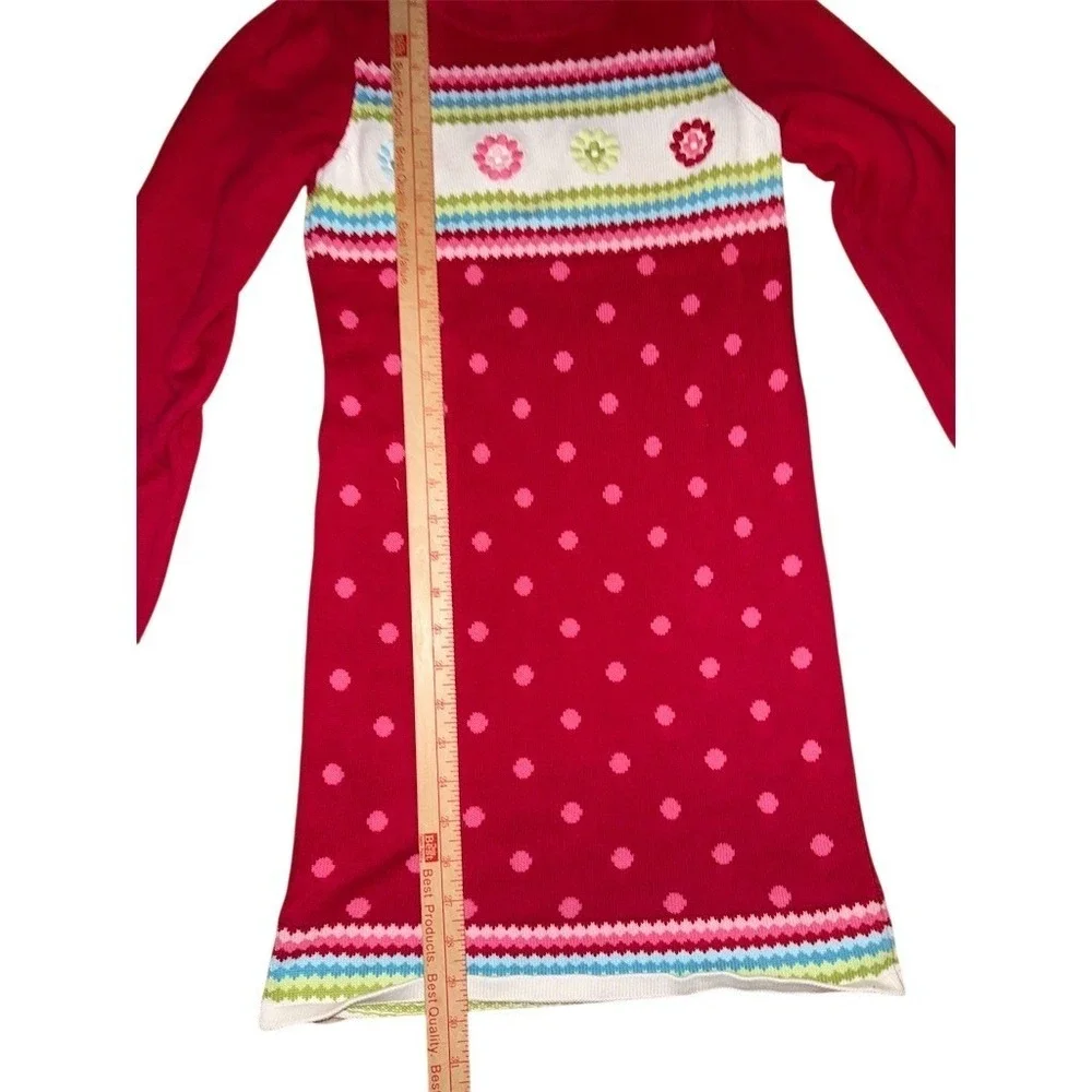 Gymboree Sweater Dress Girls M Red Polka‎ Dot Floral Applique L/S grandmacore
